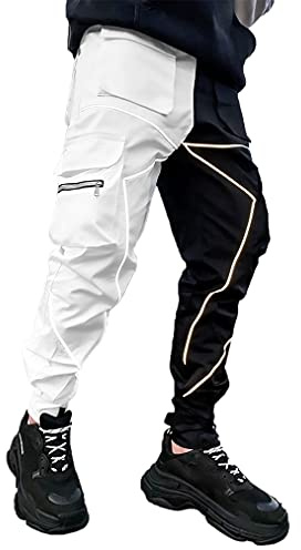 Pantalones Cargo para Hombre, Estilo Hip Hop, Techwear, Harem, Pantalones Deportivos con Bolsillos, para Correr, Estilo Punk, Blanco, Small