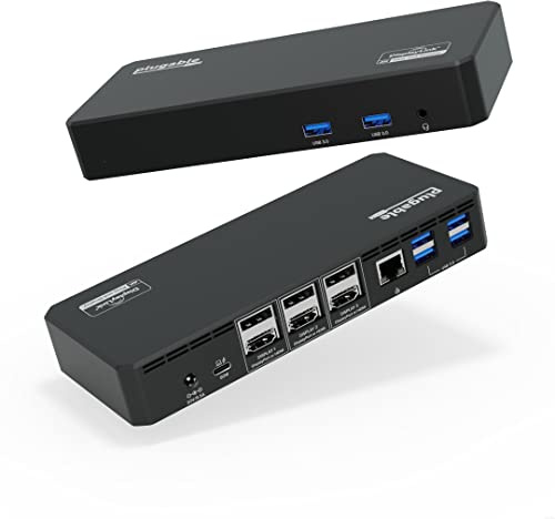 Plugable 12-in-1 USB C Triple Monitor Docking Station, Triple 4K Displays with 3x HDMI or 3x DisplayPort, Compatible with Mac, Windows, Thunderbolt, USB4, USB-C (60W PD, 6x USB Ports, Ethernet)
