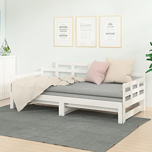 Norheim Cama de día extensible, sofá cama extensible, sofá cama multifuncional, estructura extensible, sofá de madera, color blanco, madera maciza de pino, 2 x (80 x 200) cm