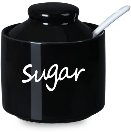 ONTUBE Ceramic Sugar Bowl with Lid and Spoon,Porcelain Sugar Pot,8oz (Black)