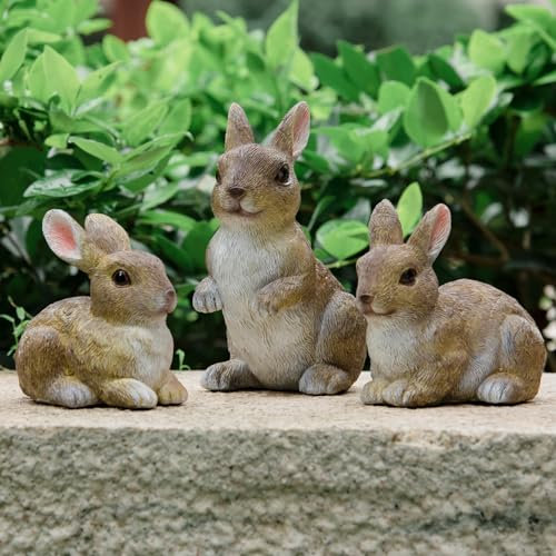 Prefdo Bunny Decor Yard Decorations Outdoor, Set of 3 Resin Garden Statues Rabbit Figurines Yard animals statue, Bunny Statue for Home Garden Decor Easter Decorations