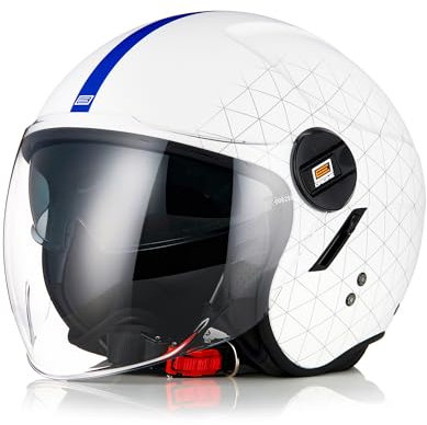 ORIGINE Casco Jet Moto Casco Aperto Scooter con Doppia Visiera Omologato ECE2206 ( GRID MATT WHITE,M)