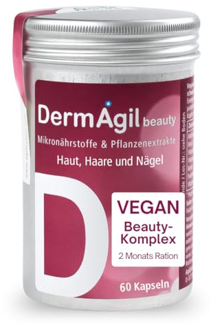 AgilNature Beauty Komplex I 60 vegane Kapseln mit MSM, Biotin, Zink & Selen I Für Haut, Haare & Nägel I Mit Vitaminen A, C & E I 2 Monatsration I Made in Germany I DermAgil beauty