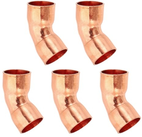 PATIKIL 1/2 ID 0.8mm Thick Elbow Copper Fitting, 5pcs 99.9% Pure Copper 45 Degree Pipe Fitting Short Radius Tube Connector with Sweat Solder Connection for HVAC Refrigeration System