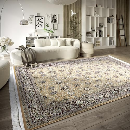 Villeroy & Boch matta med kort lugg Alfred – orientalisk vardagsrumsmatta – tätt vävd med fransar – klassisk matta för vardagsrum, sovrum, matsal, hall – röd beige, 155 x 235 cm