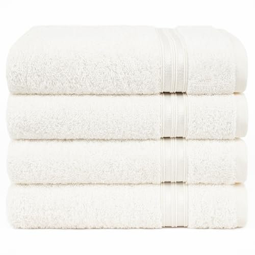 Hammetex 4 Stück Handtücher Set – 50x100 cm, 100% Baumwolle 4X Handtuch - ÖKO-TEX Zertifiziert, mit Aufhängeschlaufe, weich und saugstark, schnell trocknend, Creme