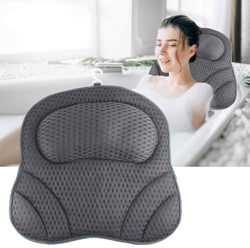 Badewannenkissen Nacken, dellyy Badewannen Kopfkissen, Badewannenkissen Nacken Grau, Kissen für Badewanne Saugnapf, Kopfstütze Badewanne, Nackenkissen Wanne, Wannenkissen Nackenkissen