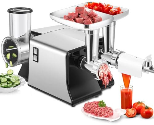 Elektrisk köttkvarn, multifunktionell ostriv, korvstoppare, elektrisk grönsaksskärare Skivmaskin Shredder Salladsmaskin Tomatsil Såsmaskin for hemmabruk
