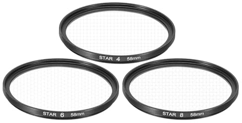 sourcing map 58mm Star Lens Filter, 1 Set Starburst Lens Filter 4 Points 6 Points 8 Points Star Camera Lens Filter for Night Scenery Glassworks