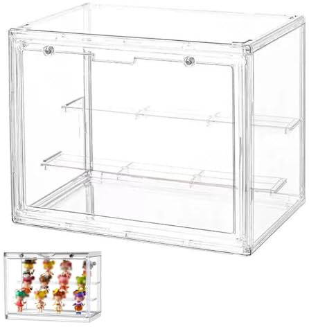 Ksvaye Caja Metacrilato Transparente Vitrina Acrilica, Vitrina Expositora para Colecciones con Puerta Magnética + 2 Escaleras,para Coleccionables Figuras de Acción(27*21*18cm)