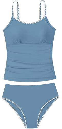 TyeSmo Girls Swimsuit Tankini Set, Haze Blue, 11-12 Years