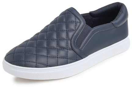 Feversole Women's Fashion Slip-On Sneaker Casual Flat Loafers,Sneakers Slip-on alla Moda Pelle vegana Trapuntata Blu Navy 41