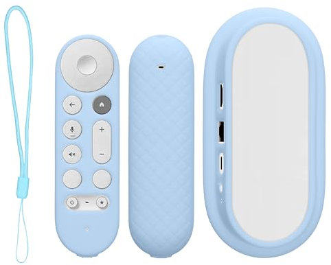 kwmobile Remote Cover Set Compatible with Google TV Streamer 4K - Remote and Device Case 2 Piece Set - Light Blue