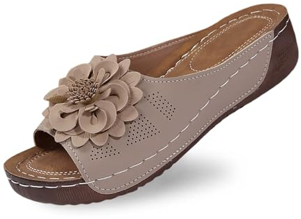Générique Sandales Femmes Été Confortable Mules en Cuir Mode Bout Ouvert Compensées Plateforme Pantoufles Premium Orthopédiques Chaussons Femme Sandales Dame Sandales Fines