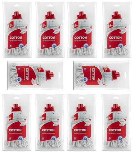 SUPERFIVE, Cotton Mop, Mop in Cotone Universale, Mocio con Frange Morbide, Cotone Riciclato, Adatto a Tutti gli Strizzatori, 10 Pezzi