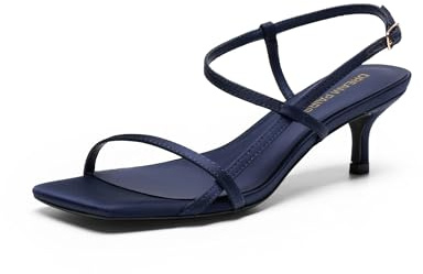 DREAM PAIRS Women's Kitten Heels Wedding Sandals,Navy,5