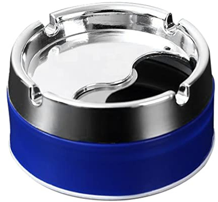 Cendrier en acier inoxydable, cendrier métallique élégant et Portable avec couvercle rotatif bleu