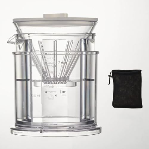 Isdroppkaffebryggare, dubbla lägen kall bryggning och hälla över kaffebryggare, isdroppe med fast hastighet, 400 ml isbehållare + 350 ml delningskopp, för hemmakontor