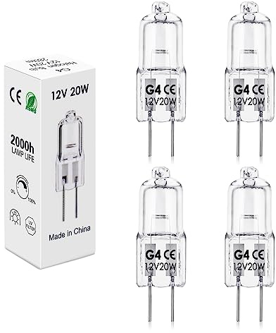 BROTOU G4 Halogen Bulbs, 20W 12V 300LM 2800K Warm White 2 Pin Clear Capsule Lamp Bulbs, Dimmable [Energy Class G] (4)