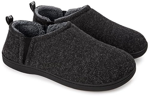 Snug Leaves Men's Faux Wool Slippers Comfy Warm Winter House Shoes with Elastic Gores Dark Grey, 8-9 UK
