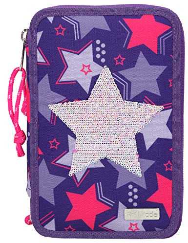 Depesche 10660 Federtasche mit 3 Reißverschlüssen und Stiften von Lyra, TOPModel Stars, lila, ca. 7,5 x 13 x 20 cm