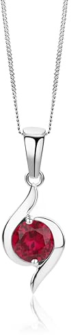 Orovi Schmuck für Damen, Halskette mit rundem Anhänger, Edelstein, Rubinrot, Kette aus 9 Karat / 375 Gold, Länge 45 cm, Gold, Ruby kreiert, Gold, Ruby kreiert