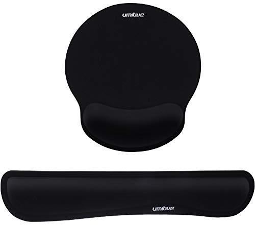 Umitive Memory Foam Mouse Pad with Wrist Support & Keyboard Wrist Rest, Ergonomic Design, Non-Slip Base, Black