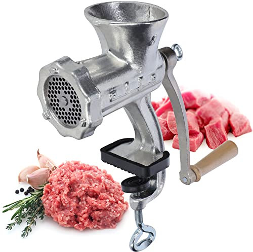 Kadax - Hachoir à viande en fonte - 6 tailles - Machine à viande, manuelle, vintage, avec pince de table - Broyeur galvanisé (taille 8)