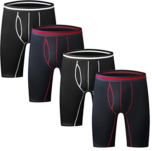 Nuofengkudu Paket med 3 och 4 långa ben boxershorts för män kalsonger bomull multipack öppen fluga påse sport kalsonger underkläder blandade
