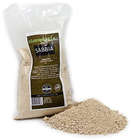 Clorophilla. Sable fin 0-4 100% Naturel Convient pour terrariums, aquariums, tortues et reptiles, Ne saupoudre pas, draine parfaitement - 1 litre