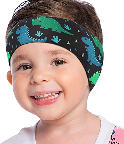MoKo Bandeau de Natation Enfant, Protection Auditive Dinosaure Mignonne, Néoprène Élastique pour Oreilles, Sport Nautique, Enfants Adultes Taille S - Dinosaure Rhino Bleu
