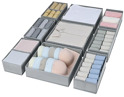 DIMJ 12 Pack Drawer Organisers Foldable Storage Boxes Fabric Drawer Dividers Wardrobe Storage Organiser Storage Cubes for Bras, Socks, Underwear, Ties, Scarves, Cosmetic
