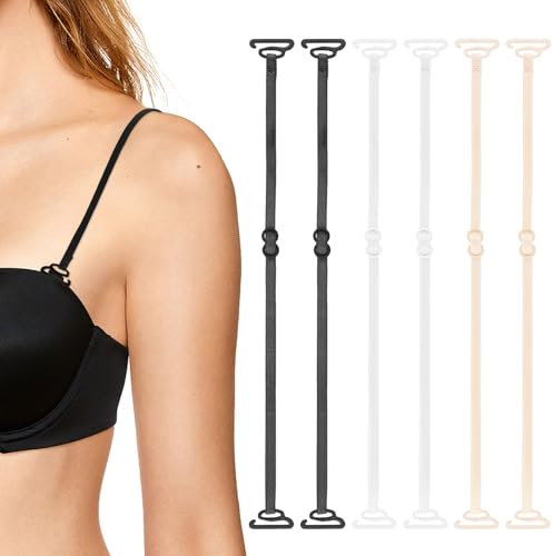 Prasacco 6 Pcs Bra Straps Replacement Adjustable Bra Shoulder Straps Elastic Women's Bra Straps Removable Lingerie Straps Dress Straps for Strapless Dress, 3 Colors