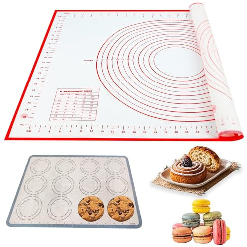 70 X 50 cm Spianatoia per Impastare, 30 X 21cm Tappetino da forno in Silicone Riutilizzabile con Tagliapasta, Tappetino Silicone Cucina Antiaderente e Antiscivolo per Pasta, Pizza e Macaro