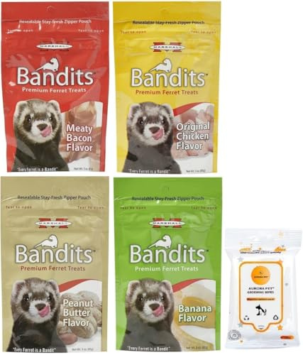 (4 Pack) Bandits Premium Ferret Treats (3-oz Each) with AuroraPet Wipes