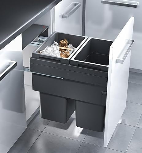 Hailo Poubelle de cuisine tri sélectif 2 bacs encastrable 76L (38+38) Euro Cargo