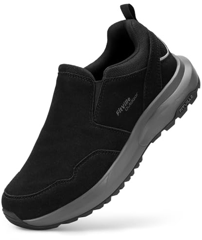 FitVille Scarpe Uomo Senza Lacci Pianta Larga Loafer e Mocassini Scarpe da Camminata Escursionismo Trekking Antiscivolo Casual Slip-on Sneakers Nero 45 EU X-Larga