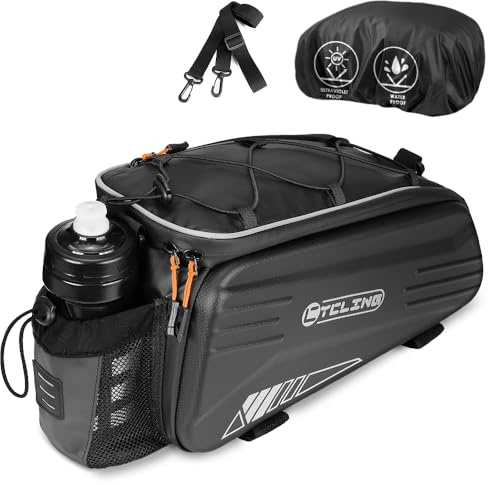 WOTOW Bolsa para Portaequipajes de Bicicleta, Bolsa Trasera de 8,6L con Carcasa Rígida, Tiras Reflectantes, Asa y Correa para el Hombro, Resistente al Agua, Ideal para Ciclismo, Viajes y