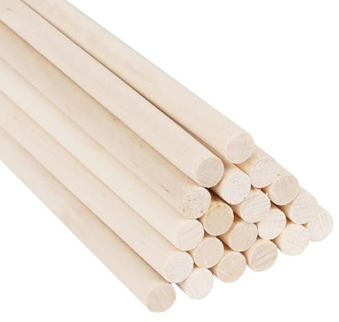 KINDPMA 20 Stück Holzstäbchen Bastelstäbe Rundhölzer Bambusstäbe zum Basteln Lange Holzdübel Natürlicher Stangen 8 mm x 30 cm Rundstäbe für DIY Arts Craft Basteln Dekoration
