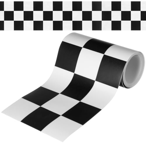 jojofuny Chequered Wall Border 2.4m Self Adhesive Vinyl Racing Trim | Black and White Peel and Stick Checkerboard Edging for Bathroom Tiles Bedroom Walls Classroom Displays and DIY Decor