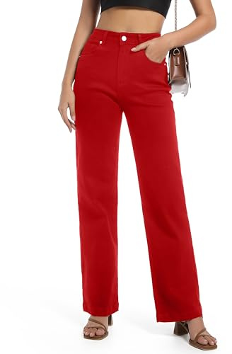 Guaile Women Jeans High Waist Straight Leg Stretch Fashion Wide Leg Tummy Control Loose Casual Denim Jeans