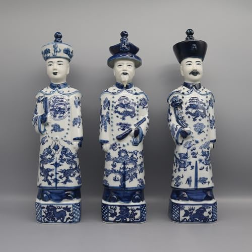 3 generaciones de emperadores chinos de la dinastía Qing, figuras de porcelana azul y blanca con patrones de dragón, decoración del hogar
