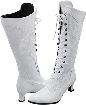 Bottines en dentelle pour femme avec fermeture éclair - Bottes à talons hauts, Blanc., 39 EU