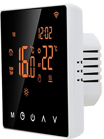 Fockety Smart Termostat, Programmerbar Wifi-Termostat Med Pekskärmsfärgskärm Och Rödstyrning, Elektrisk Digital Termostat För Hem, Kontor, Hotell, Elektriskt Värmesystem (Orange Back White Press 3A)