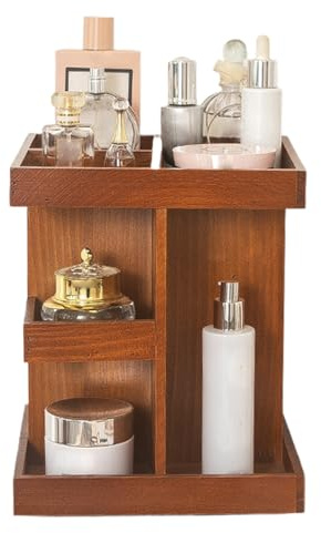 Opdestn Organisateur de Maquillage Rotatif 360 | Rangement Salle de Bain Maquillage Rotatif Comptoir - Support en Bois Décor Rustique Chambre,Produits Cosmetiques Soins De La