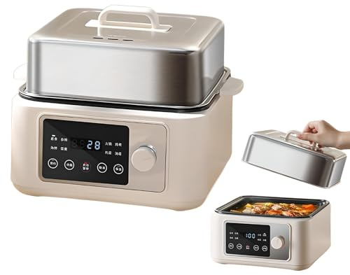 Vaporera eléctrica para alimentos, vaporera de verduras de 1350 W con pantalla táctil, temporizador de 24 horas, 8 funciones de menú, aislamiento de modo dual, vaporera multifuncional inteligente 8L