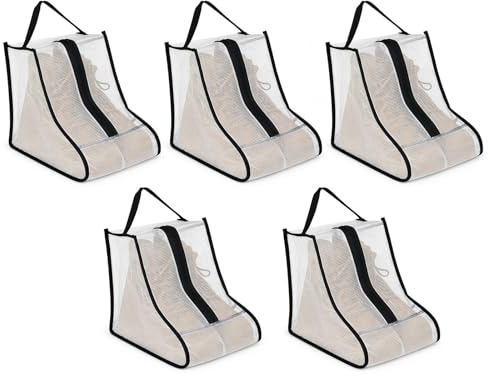 SUNNYNEST 5-Piece Boot Storage Bags – Dustproof, Waterproof Portable Shoe Protectors for Boots, Sneakers, Stilettos – Clear Zippered Shoe Organizer with Handle (Clear, 5 PCS Short)