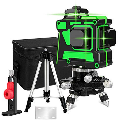 KOWE Livella Laser, Autolivellante, Linee Trasversali Orizzontali E Verticali A 360 Gradi, Linea Laser Verde 3D A 12 Linee, con Batteria A Treppiede,1