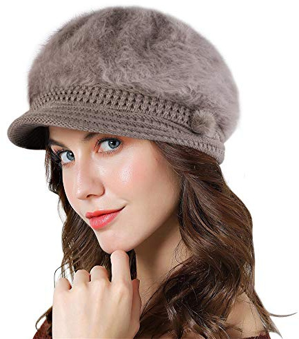 Genfien Sombrero para Mujer Boina de Punto Gorro Vendedor de Periódicos Grueso Elegante Ligero Crochet Vintage Moda Vida Cotidiana Otoño Invierno