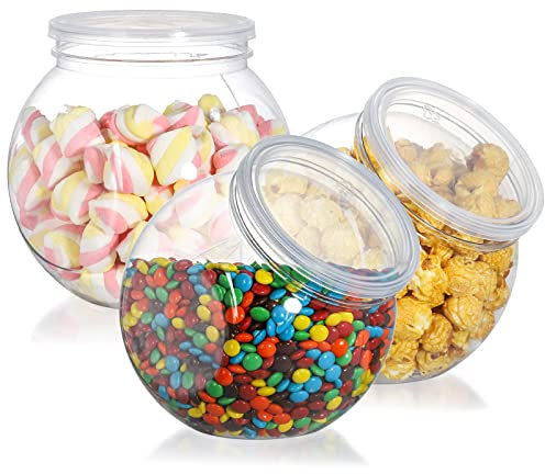 TOPZEA 3 Pack Candy Jars with Lids, 46 Oz Plastic Clear Cookie Storage Container Sweet Jar with Lid, Wide Mouth Opening Kitchen Countertop Jars for Candies, Jelly Beans, Cookies, Cereal, Snack